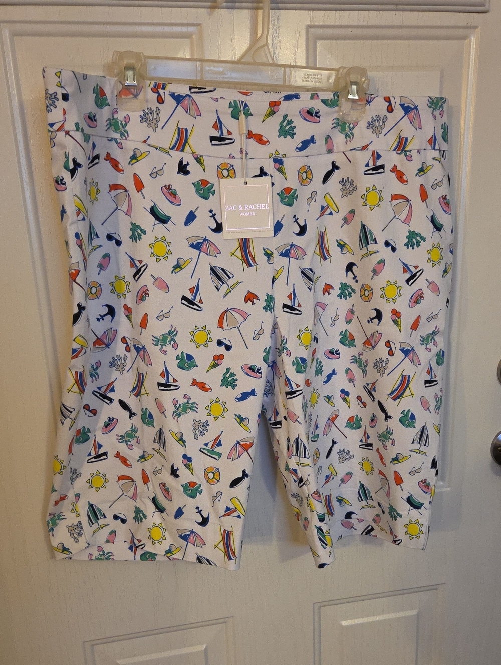 Zac & Rachel White Multicolor Nautical Print Shorts Size 20W NWT